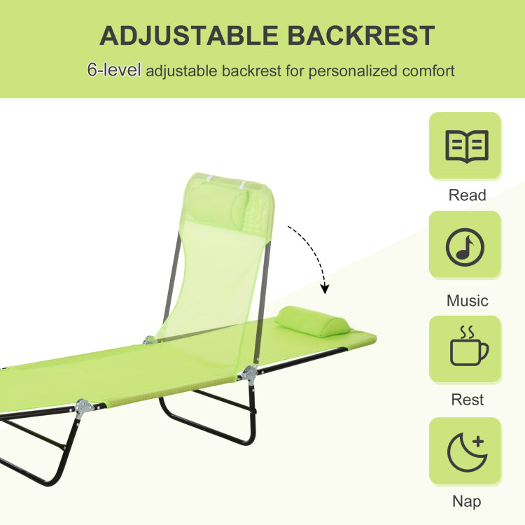 Outsunny Folding Chaise Lounge Chair, Pool Sun Tanning Chair, Outdoor Lounge Chair With Reclining Back, Mesh Seat, Headrest For Beach, Yard, Patio, Green