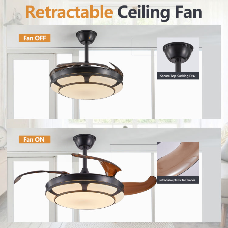42" Retractable With Light, Modern Led Chandelier Fan With Remote Control, 6 Speed Adjustable Blades, Quiet Dc Motor, Dimmable Lighting For Living Room, Bedroom, Dining Room