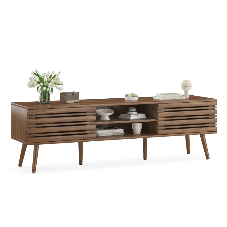 Mid Century Modern Tv Stands For Up To 70" Tv With Storage, Fluted Wood Tv Stand For Living Room, Boho Media Console, Entertainment Center With Cable Management
