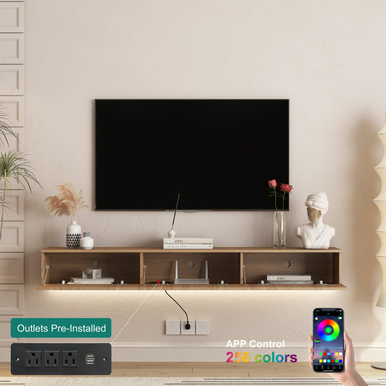 Floating Tv Stand Wall Mounted With 16 Color Leds,69" Modern Tv Stand, Floating Tv Cabinet Entertainment Center For 55 60 65 Inch Tv