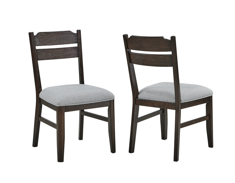2Pc Dark Oak Finish Chair Dining Room Wooden Frame Gray Upholstery Seat Furniture