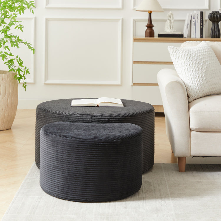 Nesting Coffee Table Set Of 2,Upholstered Round Coffee Tables Set Of 2 For Living Room, Modern Foam Round Coffee Table Side Table End Table Ottoman, No Assembly