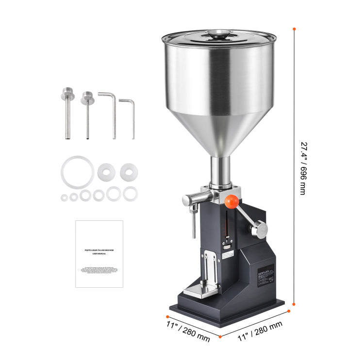 Manual Paste Liquid Filling Machine, 5 100Ml Bottle Filler, Adjustable Bottle Filling Machine, Stainless Steel Liquid Filler With Hopper For Milk Water Juice Essential Oil Shampoo Cosmetic Honey