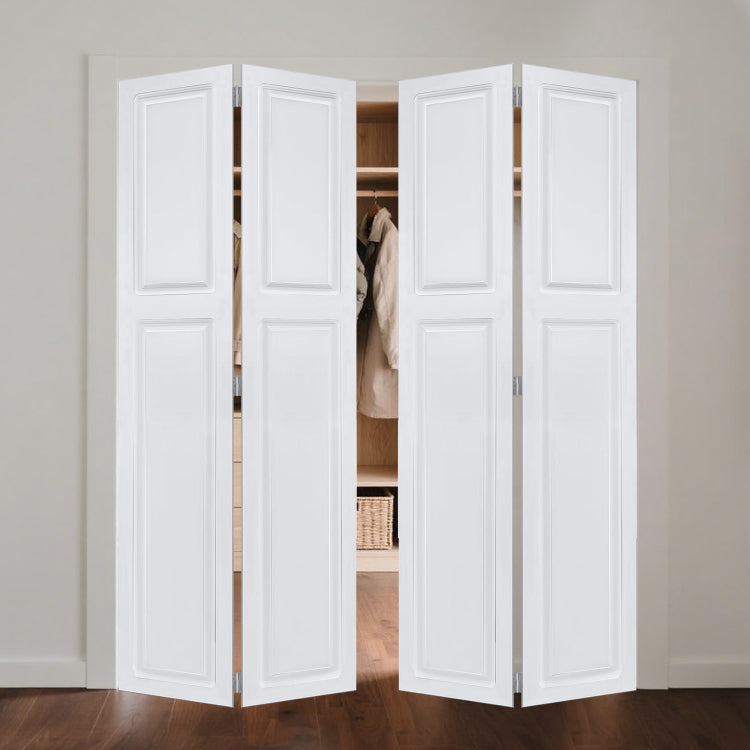 Dual 2Panel Cottagestyle Door 3 4" Thick 46 In. X 80 In. Solid Core White Finished Vinyl Bi Fold Door With Hardware Kit Total Width 92In, Height 80In