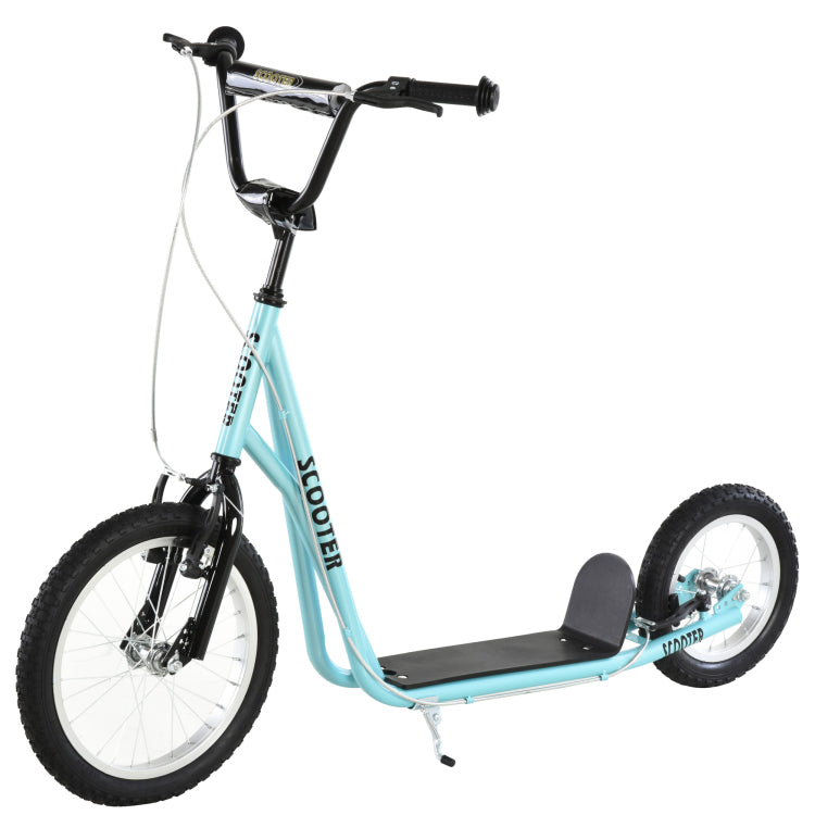 Aosom Youth Scooter, Teens Kick Scooter, Adjustable Handlebar Ride On Toy For 5 With 16" Front And 12" Rear Dual Brakes Inflatable Wheels, Blue