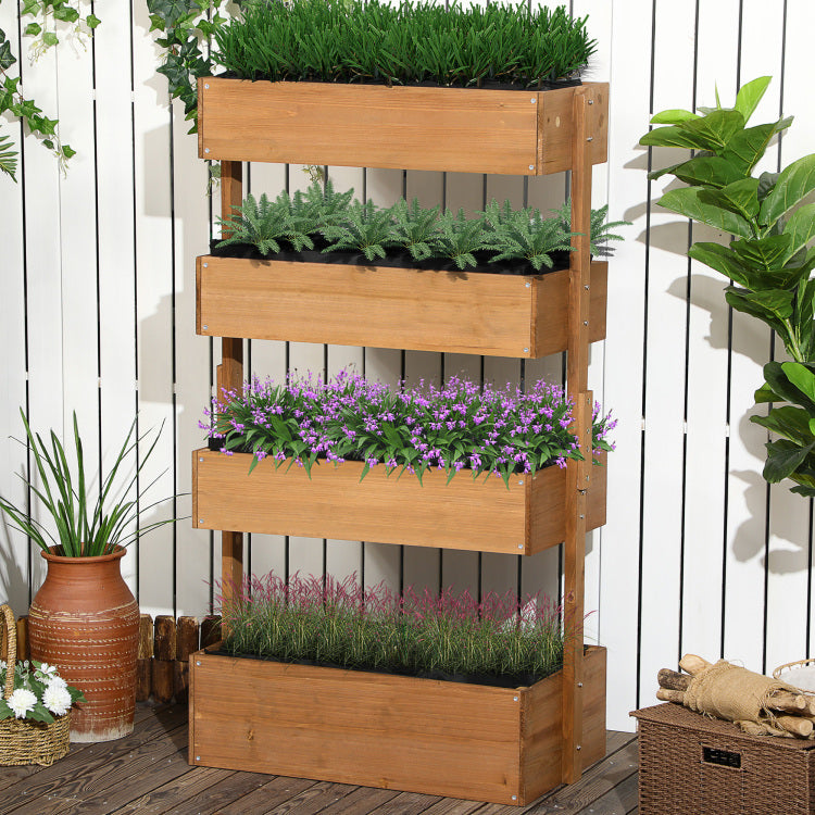 Outsunny Vertical Garden Planter, Wooden 4 Tier Planter Box, Self Draining With Non Woven Fabric For Outdoor Flowers, Vegetables And Herbs, Orange