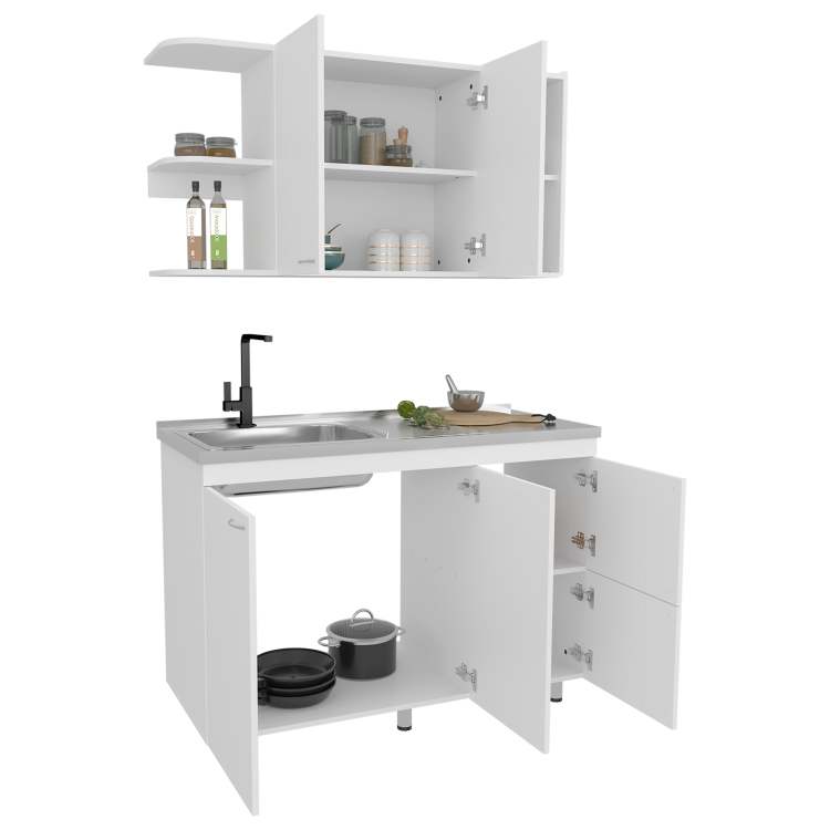 White Multifunctional Kitchen Cabinet Set With Ample Storage