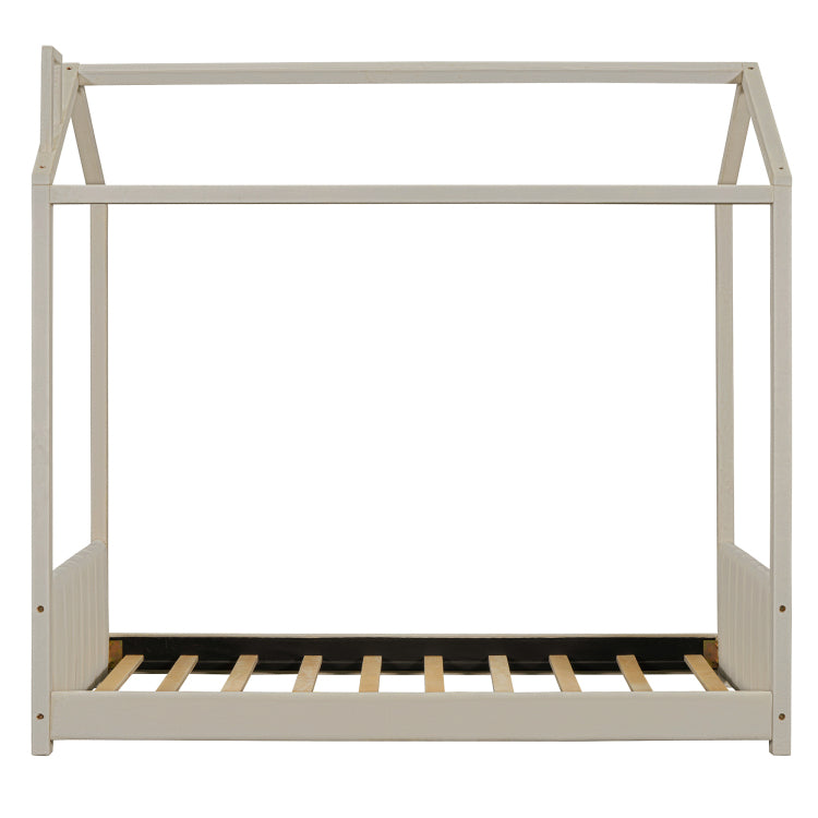 Twin Size Velvet House Bed Wood Bed, Beige Old Sku: Lp000125Aaa