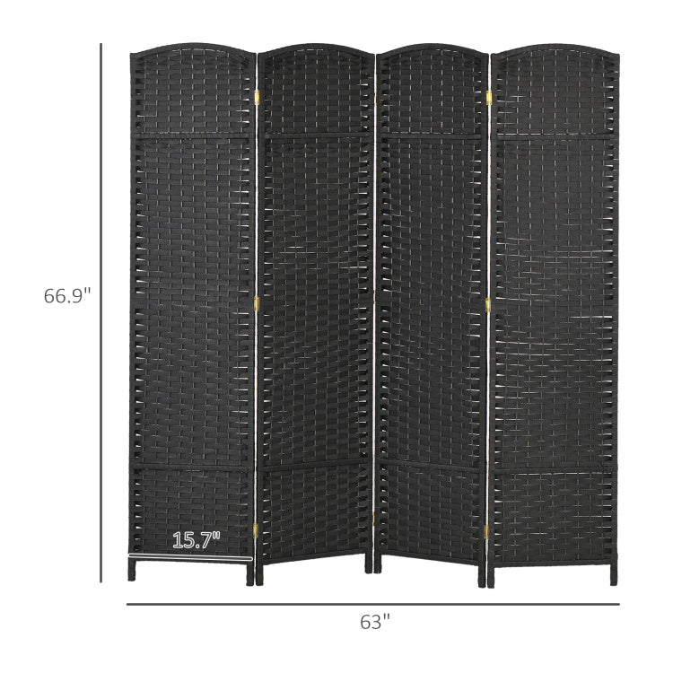 Homcom Room Divider, 4 Panel Folding Privacy Screen, 5.6' Tall Freestanding Partition For Home Office, Bedroom, Black
