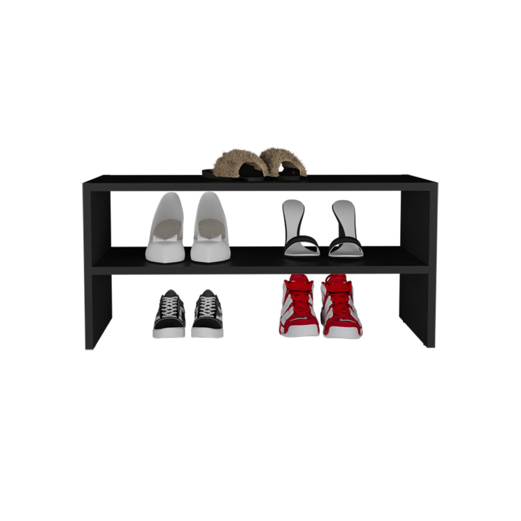 Shoe Rack 13.7" H, With 2 Shelves, Black