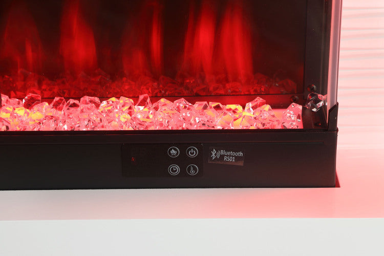 Contemporary Style Tv Stand Electric Fire Place W Heater Included Fahrenheit & Celsius Display White Finish Primary Living Room