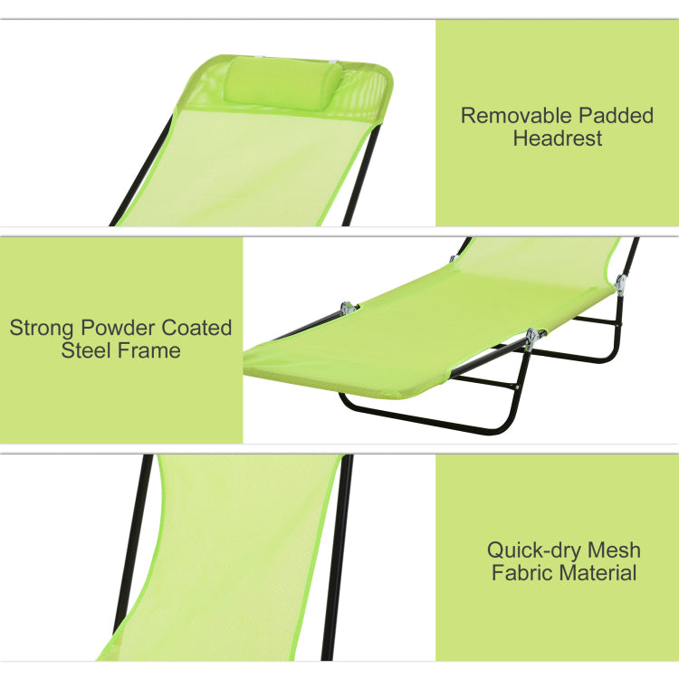 Outsunny Folding Chaise Lounge Chair, Pool Sun Tanning Chair, Outdoor Lounge Chair With Reclining Back, Mesh Seat, Headrest For Beach, Yard, Patio, Green