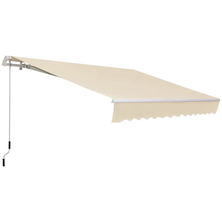 Outsunny 12' X 8' Retractable Awning Patio Awnings Sun Shade Shelter With Manual Crank Handle, 280G M Uv & Water Resistant Fabric And Aluminum Frame For Deck, Balcony, Yard, Cream White