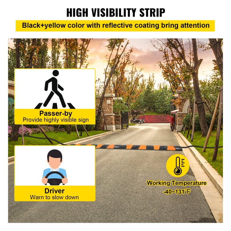 Rubber Speed Bump, 2 Pack 2 Channel Speed Bump Hump, 72.8" Long Modular Speed Bump Rated 22000 Lbs Load Capacity, 72.8 X 12.2 X 2.2 Garage Speed Bump For Asphalt Concrete Gravel Driveway 6 Ft