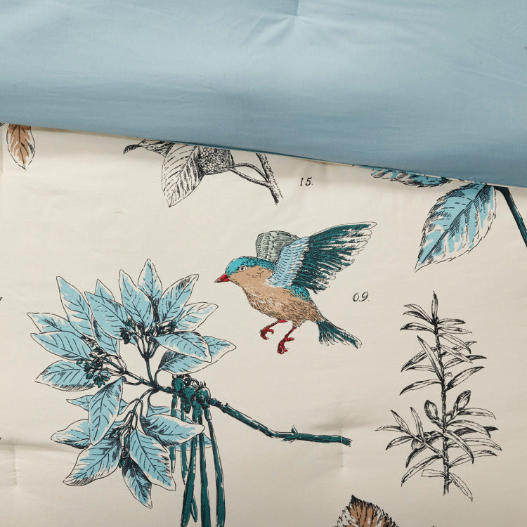 7 Piece Printed Cotton Twill Comforter Set Khaki Queen
