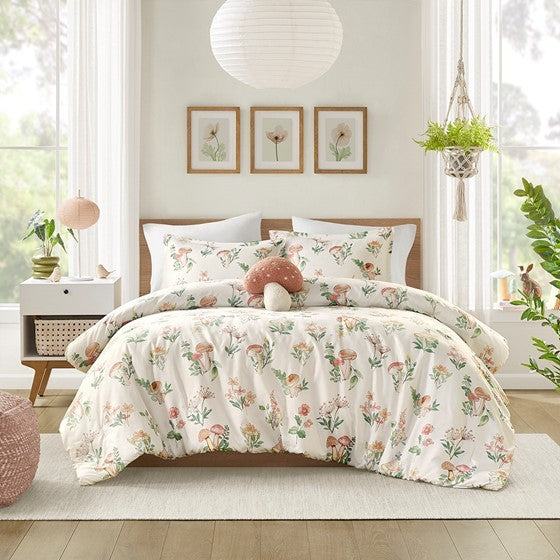 Full Queen Mushroom Garden Comforter Set