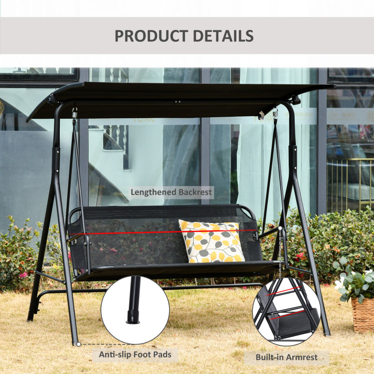 Outsunny Patio Swing Chair With Canopy, Seats 2 Adults Loveseat Bench With Adjustable Tilt Canopy, Armrests, A Frame Steel, Mesh For Backyard, Garden, Black