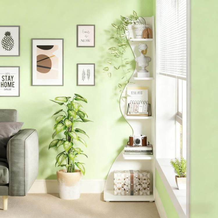5 Tier Wall Corner Bookshelf Corner Shelf Storage Rack Plant Stand