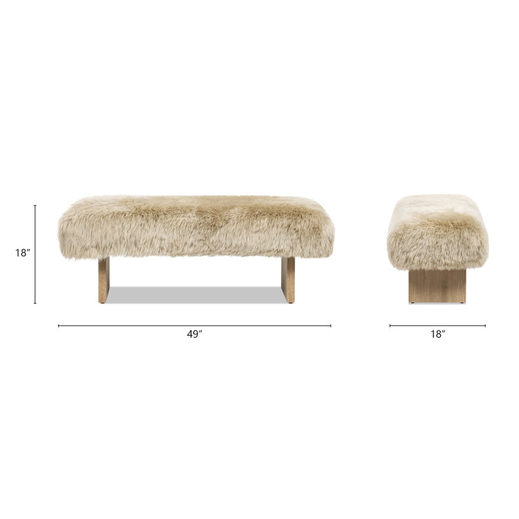 Leda 49" Sheepskin Fur Rectangular Accent Bench, Natural Blonde Genuine Fur