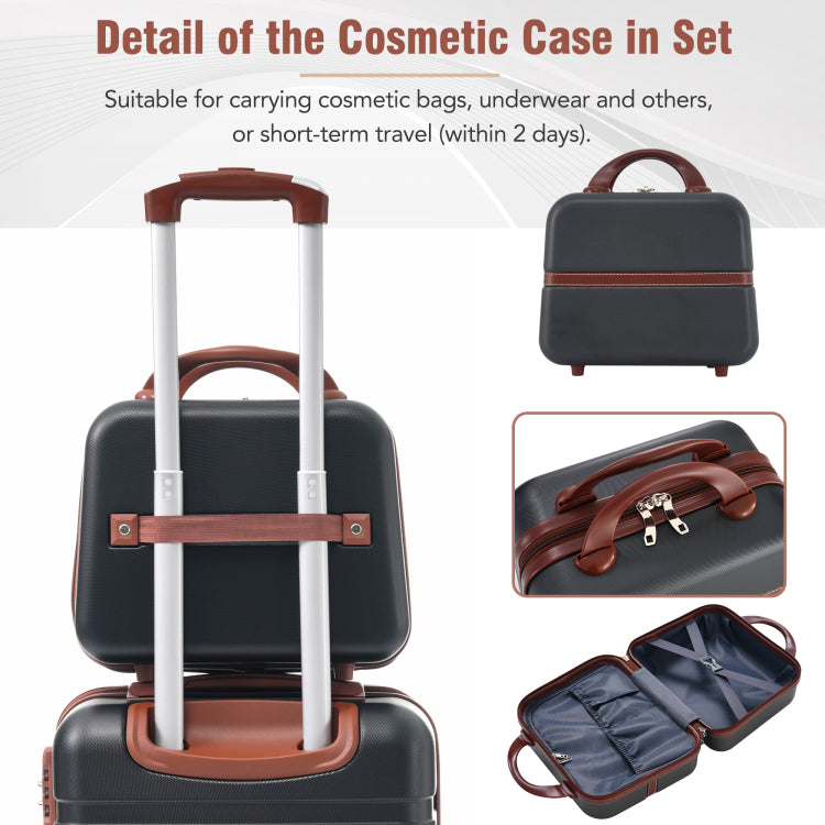 Hardshell Luggage Sets 3 Pieces 20" 24" Luggages And Cosmetic Case Spinner Suitcase With Tsa Lock Lightweight,Black