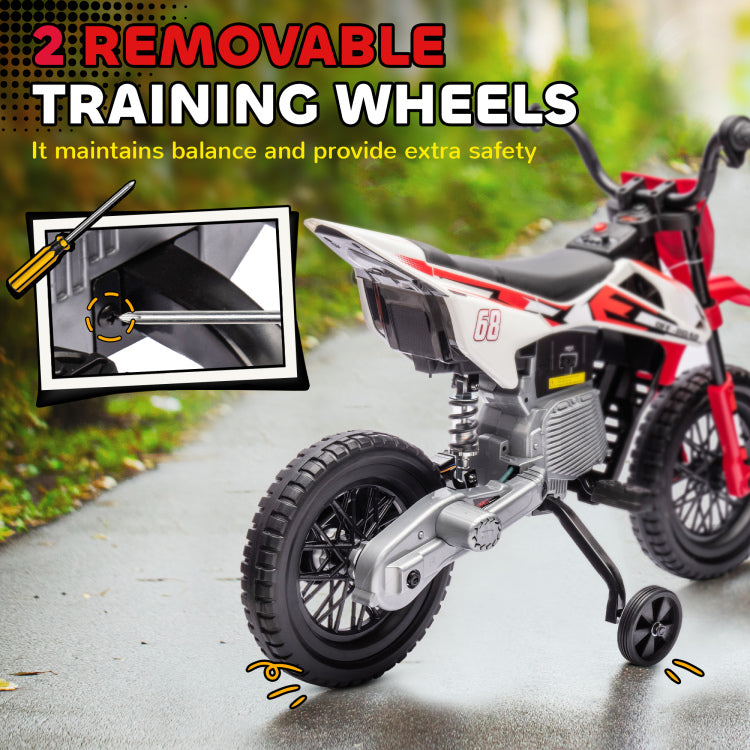 Qaba Kids Dirt Bike With Twist Grip Throttle, 12V Electric Motorcycle, Electric Bike For Toddler With Training Wheels, Rear Suspension & Music For Ages 3 6 Years, Red