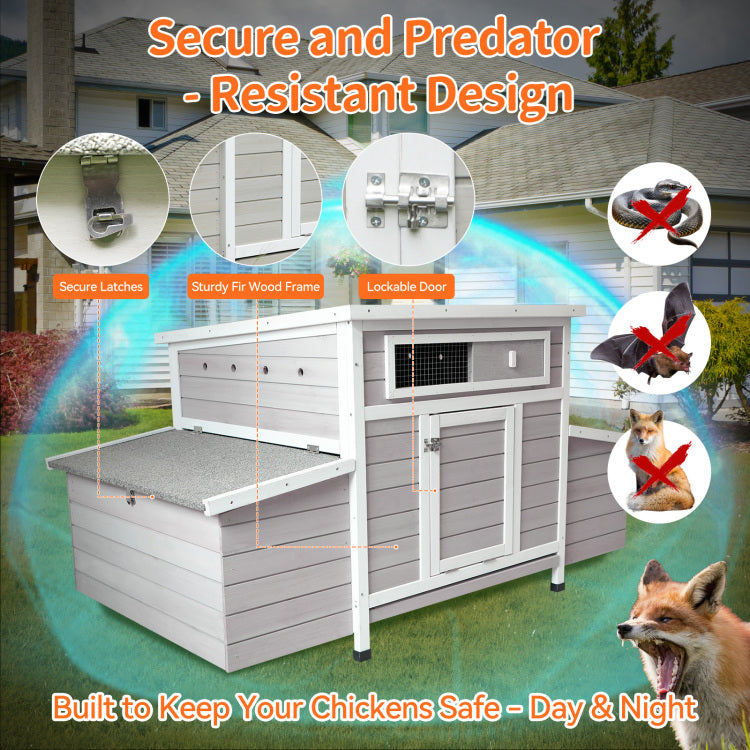 Large Wooden Chicken Coop Outdoor Hen House Poultry Cage For Outdoor With 2 Sides Nesting Boxes