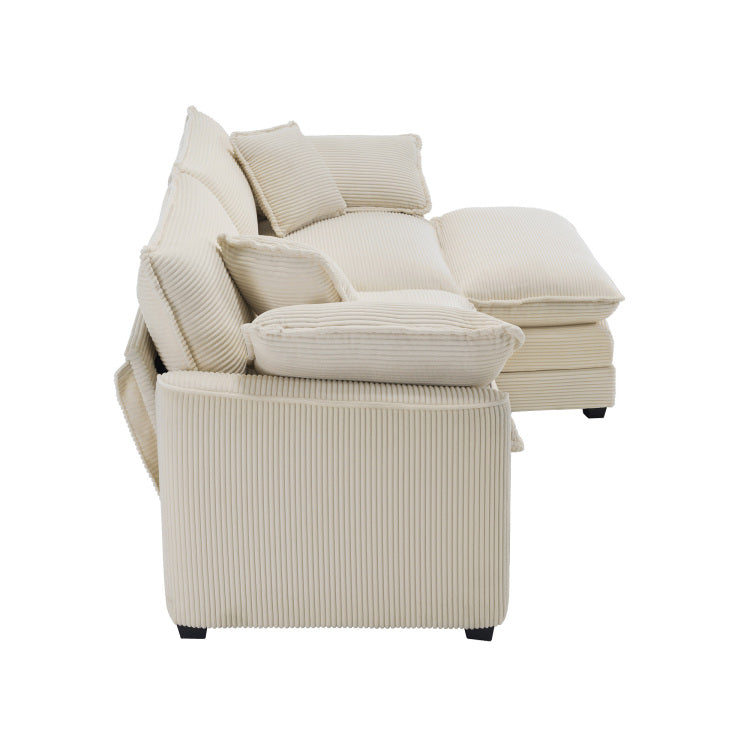 Corduroy Two Seater Sofa With 1 Footrest, L Shaped 2 Seater Sofa With Ottoman For Small Living Spaces, Light Beige Corduroy Sofa