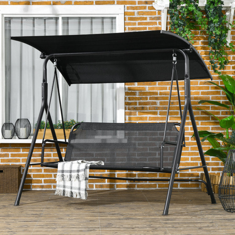 Outsunny 3 Seat Outdoor Patio Swing Chair With Removable Cushion, Steel Frame Stand And Adjustable Tilt Canopy For Patio, Garden, Poolside, Balcony, Backyard, Black 1