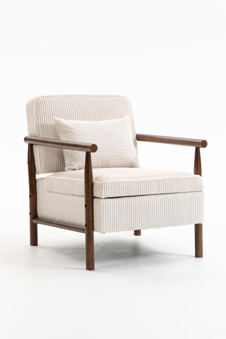 Storage Chair,Mid Century Modern Accent Chair With Wood Frame, Upholstered Living Room Chairs With Waist Cushion, Reading Armchair For Bedroom Sunroom