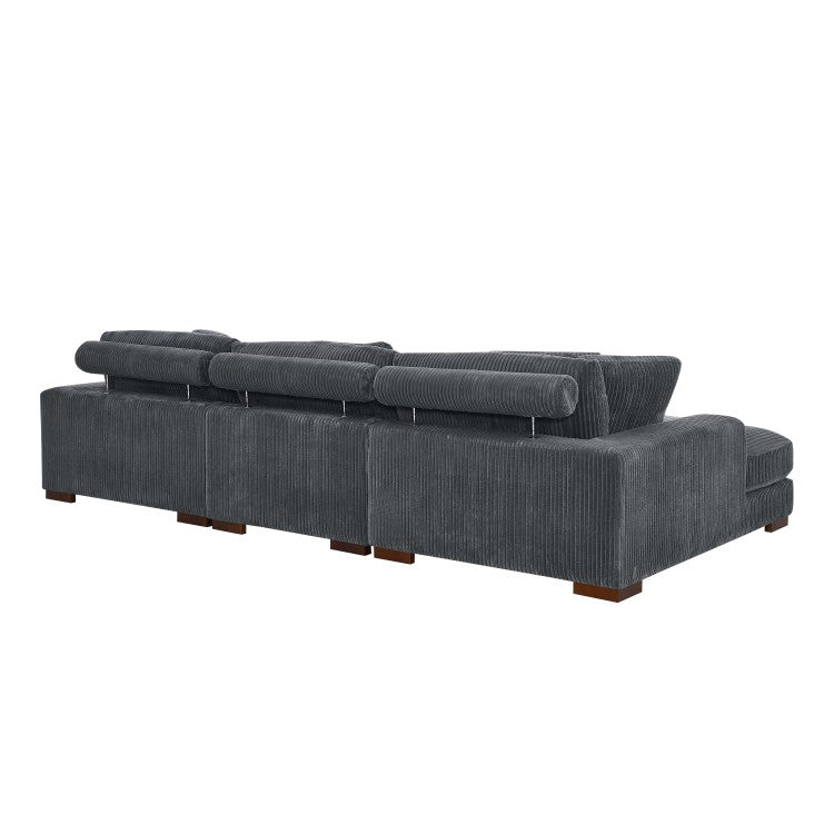 Large Seating Corduroy Upholstered Double Chaise Sectional