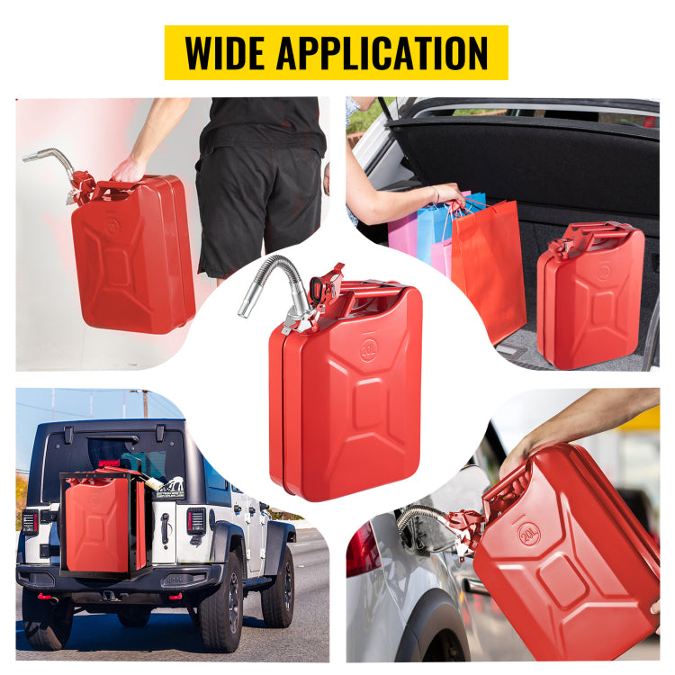 Jerry Fuel Can, 5.3 Gallon 20 L Portable Jerry Gas Can With Flexible Spout System, Rustproof Heat Resistant Steel Fuel Tank For Cars Trucks Equipment, 2Pcs Red