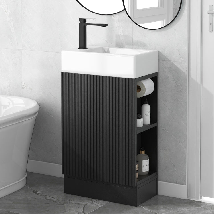 18.6" Bathroom Vanity With Sink, Bathroom Vanity Cabinet With Two Tier Shelf, Left Or Right Orientation, Black Wf308491 Color