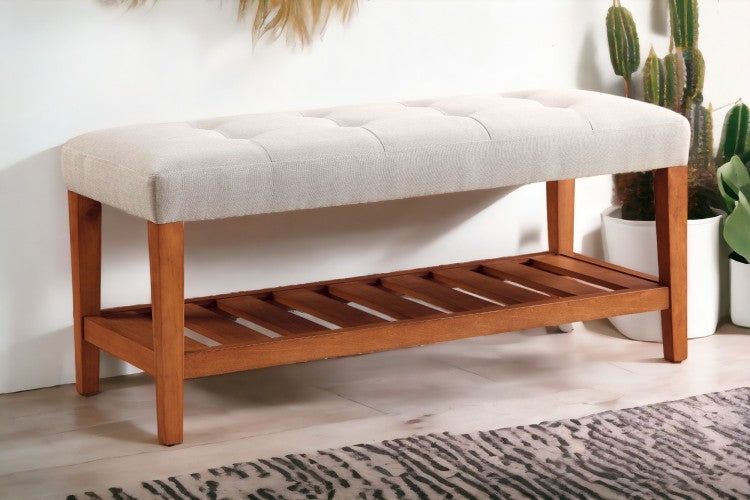 Charla Light Gray Fabric & Oak Finish Bench