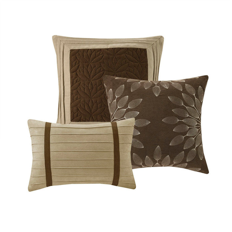 7 Pc Pieced Faux Suede Comforter Set Natural Full