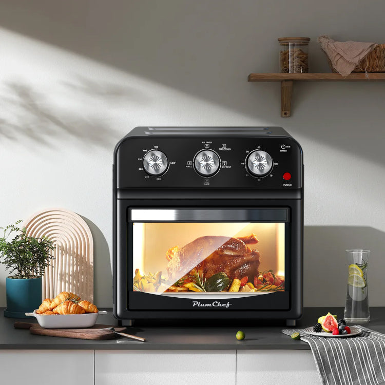12.5 Quart Air Fryer Convection Toaster Oven, 1500W, 4 Cooking Modes, 7 In 1 Multifunction With Roast, Bake, Grill, Broil, Toast, Dehydrate, Defrost, Stainless Steel, Black