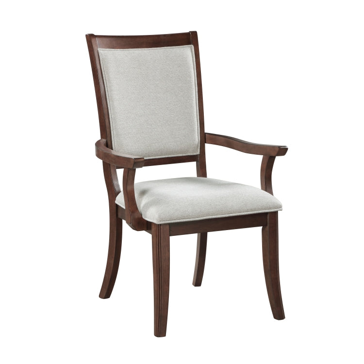 Traditional Dining Armchairs Set Of 2Pc, Cherry Finish Wooden Beige Upholstered Seat Formal Chairs Dinng Room Furniture
