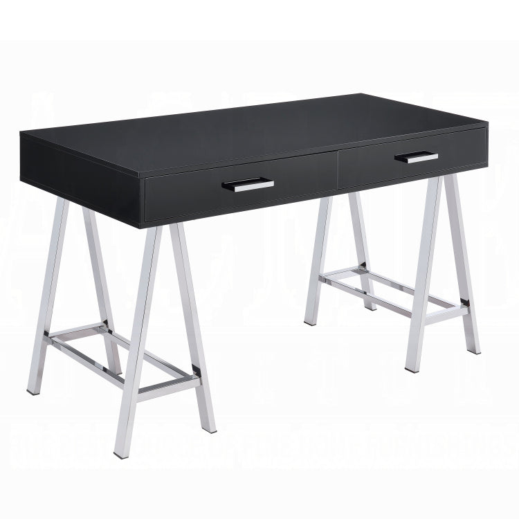 Black High Gloss And Chrome 2 Drawer Writing Desk