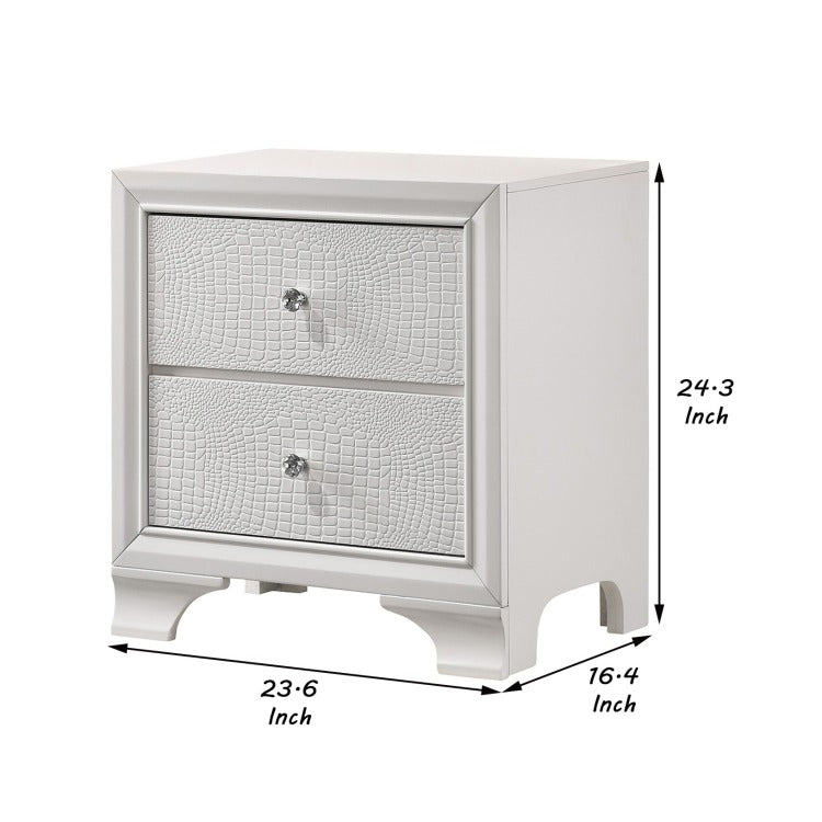 Nightstand With Textured Pattern And 2 Drawers, White