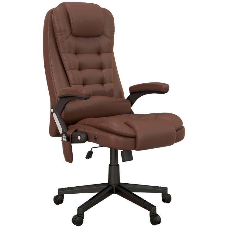 Homcom High Back Vibration Massage Office Chair With 6 Vibration Points, Heated Reclining Pu Leather Computer Chair With Armrest And Remote, Brown