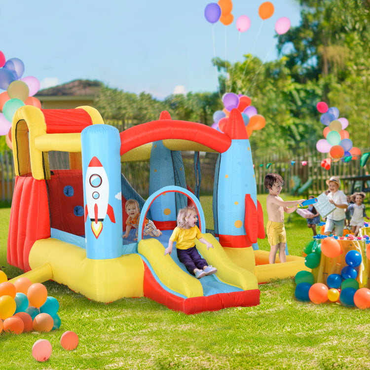 Outsunny Kids Inflatable Water Slide, 4 In 1 Bounce House Jumping Castle With 2 Slides, Climbing Wall, Trampoline, & Water Pool Area, Air Blower