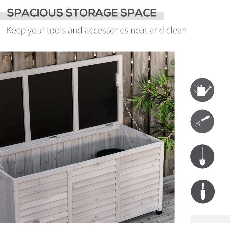 Outsunny 75 Gallon Wooden Deck Box, Outdoor Storage Container With Aerating Gap & Weather Fighting Finish, Grey