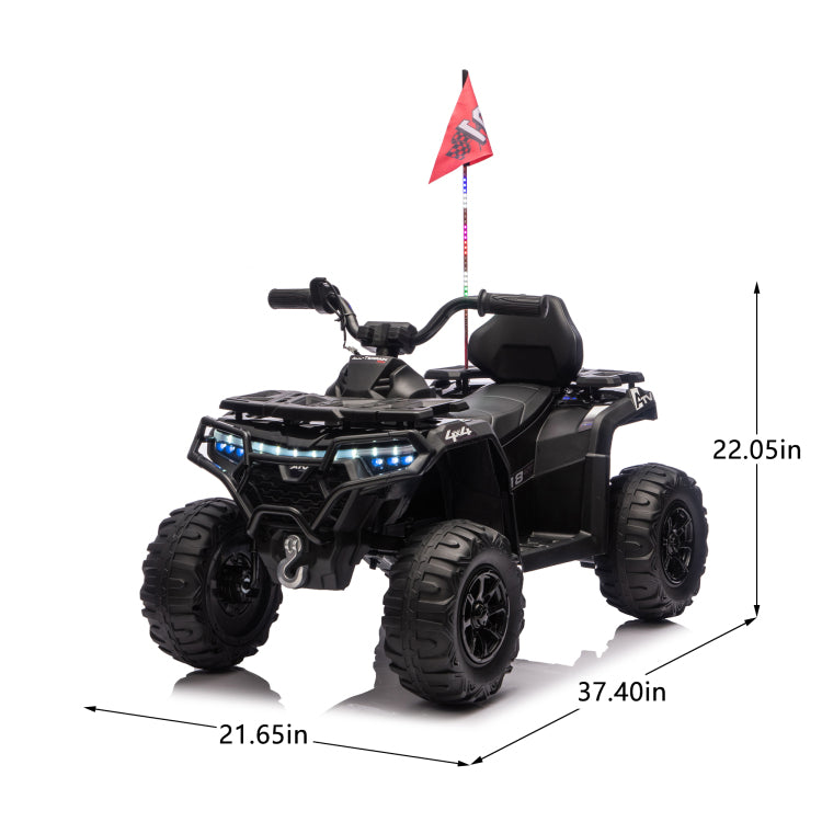 24V 160W Kids Electric Ride On Atv Realistic Off Road Design With 2Wd,Decorative Flags,On Off Light Switch,Volume Control W Bluetooth,Usb Port,Built In Music & Multi Color,Recommended Age:3 6