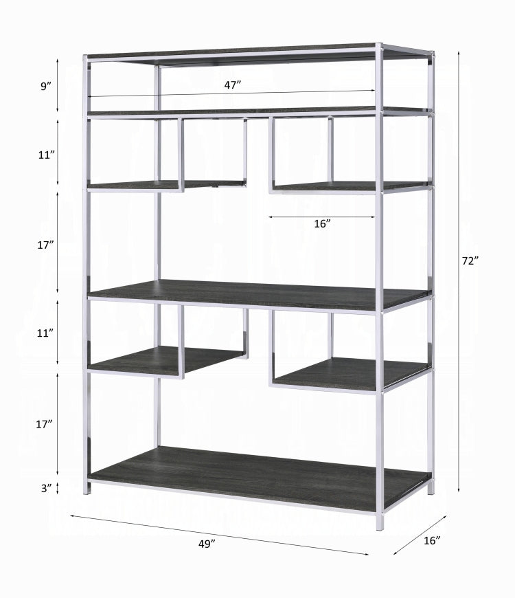Rustic Grey Oak And Chrome 8 Shelf Bookshelf