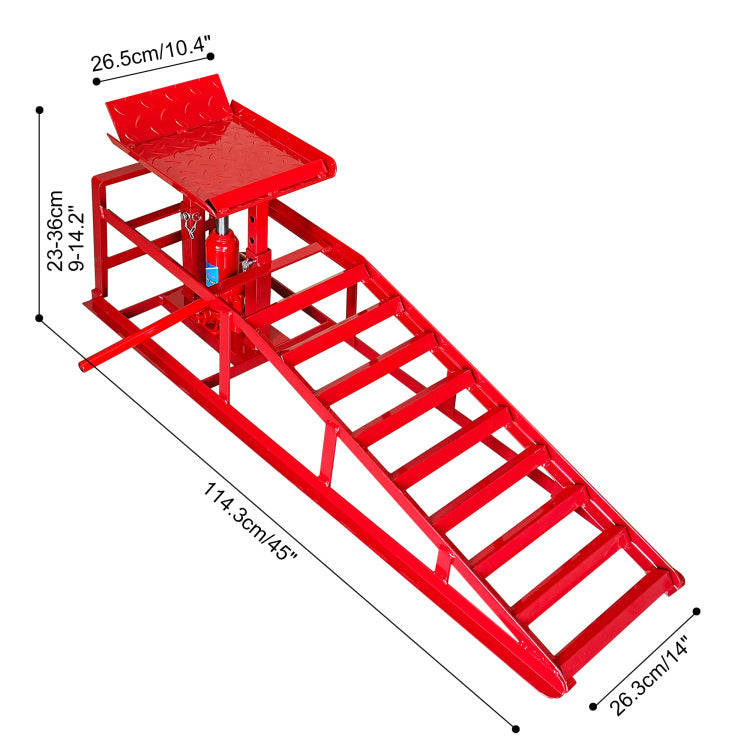 Hydraulic Car Ramps, 2 Pack Car Ramp High Lift, 11000Lbs Automotive Truck Cars Service Ramps, Low Profile Oil Change Ramps With Support Jack For Car Truck Trailer Garage Repair Red
