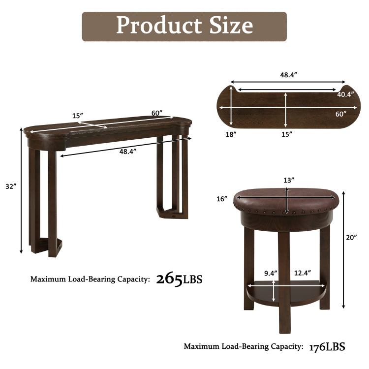4 Piece Bar Table Set With3 Pu Upholstered Bar Stools, Breakfast Table With 3 Padded Stools Solid Wood Counter Height Dining Table Set For Living Room, Dining Room. Espresso