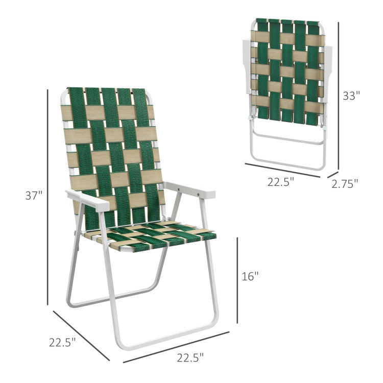 Outsunny Set Of 2 Patio Folding Chairs, Classic Outdoor Camping Chairs, Portable Lawn Chairs For Camping, Garden, Pool, Beach, Backyard W Armrests, Green
