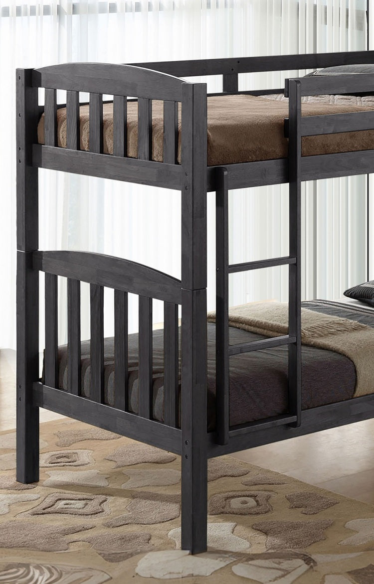Transitional Twin Over Twin Bunk Bed Footboard Ladder Divide Into Two, Grey