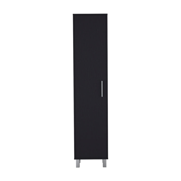 Storage Cabinet 71"H With 5 Tier Shelf, 3 Broom Hangers And Metal Hardware, Black
