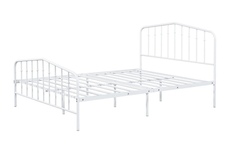 Contemporary Style Full Size Metal Bed Mattress Ready With Full Metal Structure White Finish