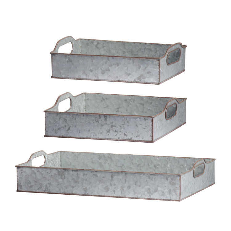 S 3 Decorative Galvanized Gray Nesting Trays